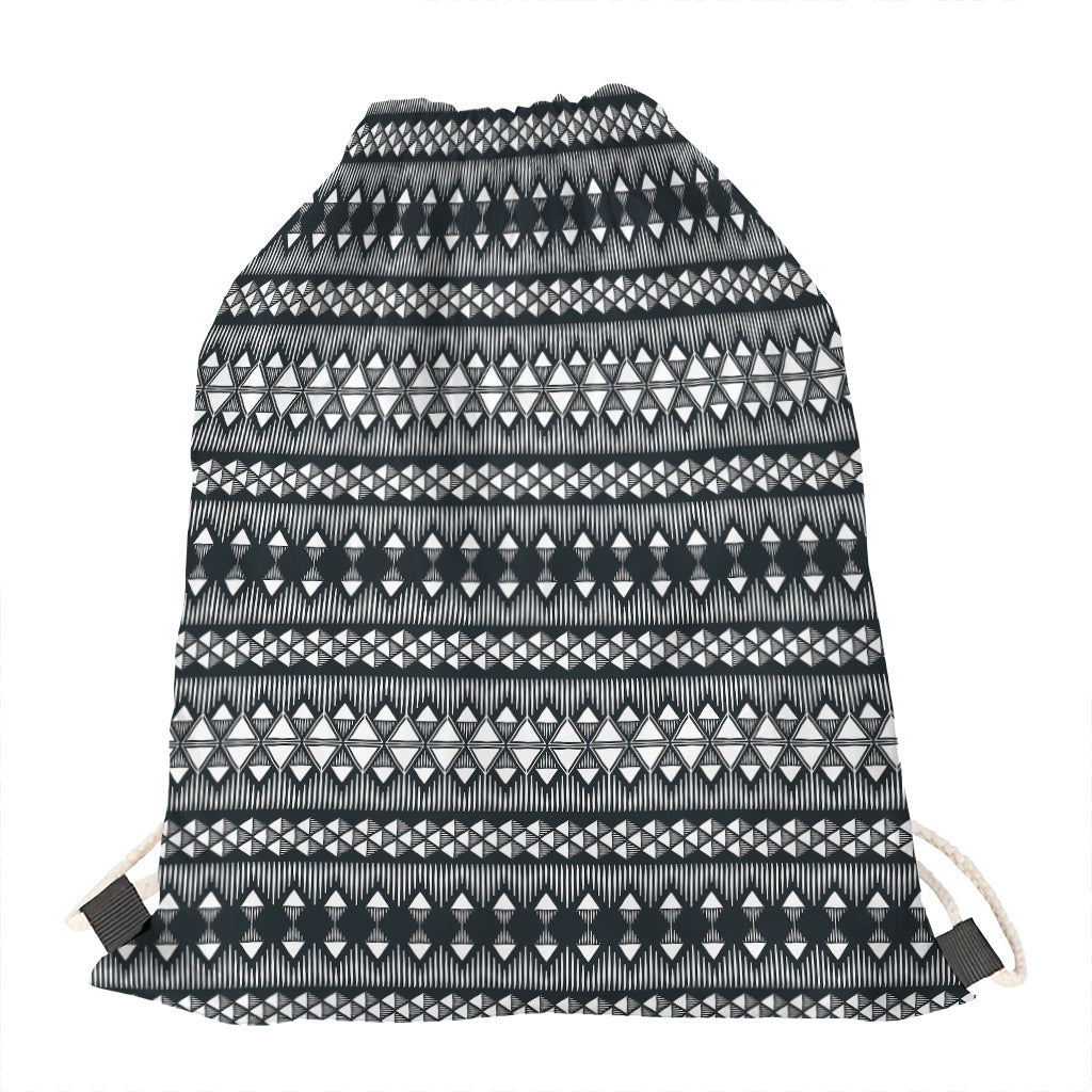 Black And White Tribal Geometric Print Drawstring Bag