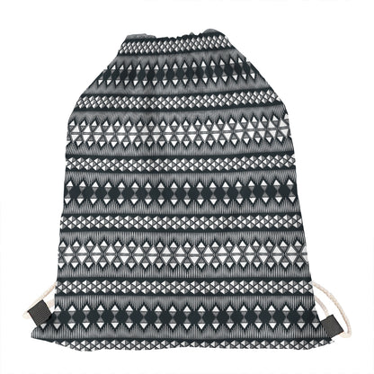 Black And White Tribal Geometric Print Drawstring Bag