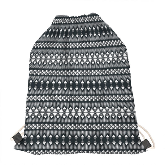 Black And White Tribal Geometric Print Drawstring Bag