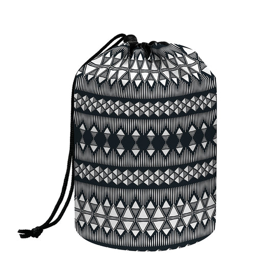 Black And White Tribal Geometric Print Drawstring Makeup Bag