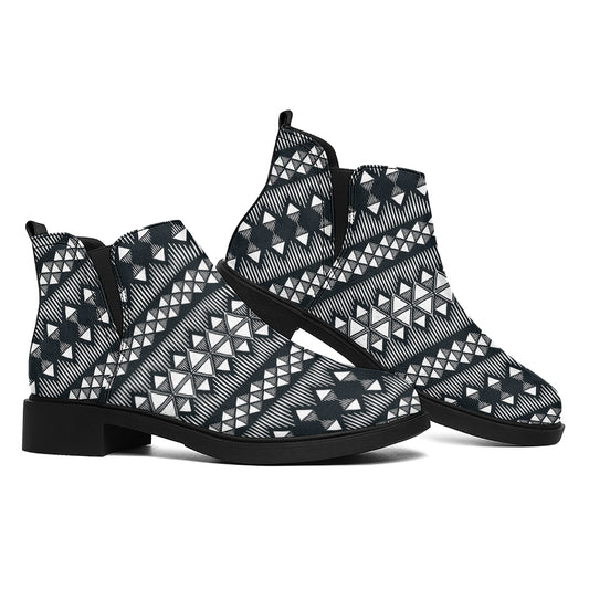 Black And White Tribal Geometric Print Flat Ankle Boots