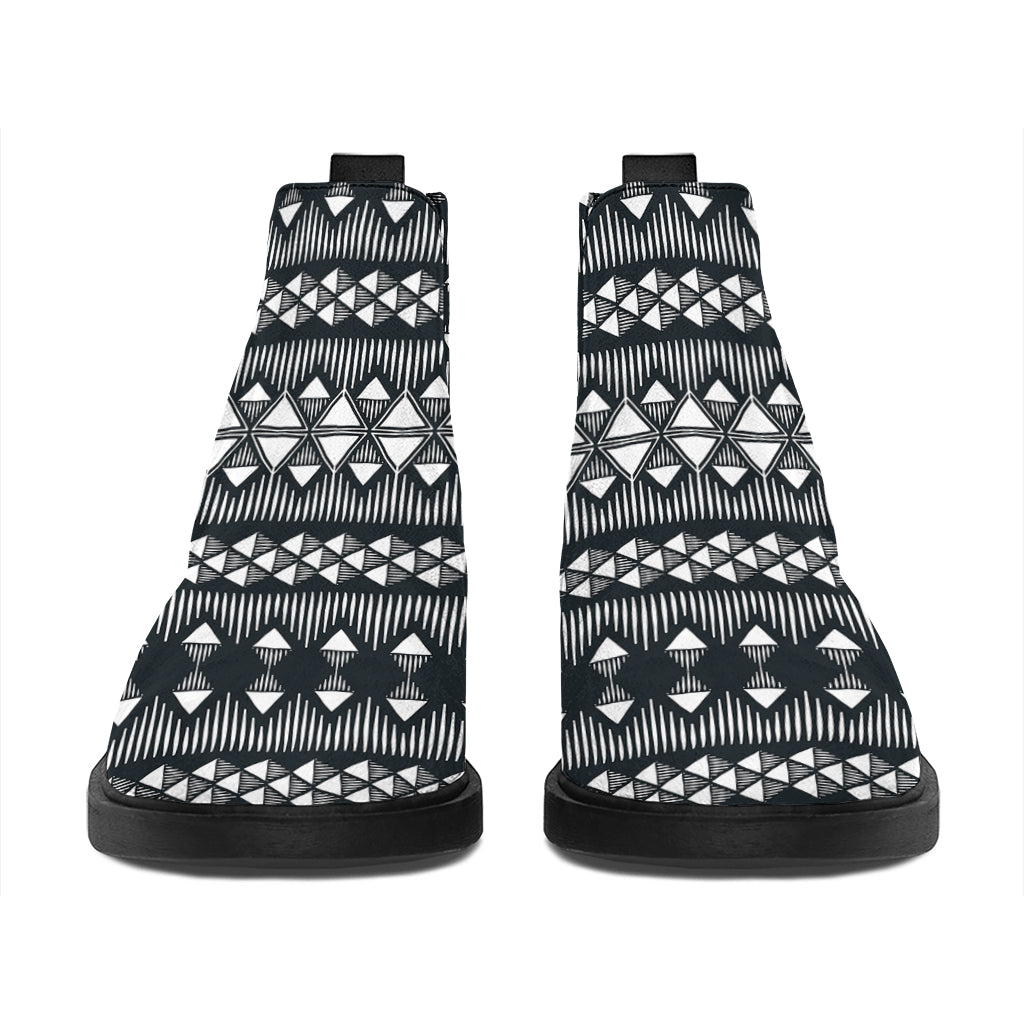 Black And White Tribal Geometric Print Flat Ankle Boots