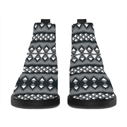Black And White Tribal Geometric Print Flat Ankle Boots