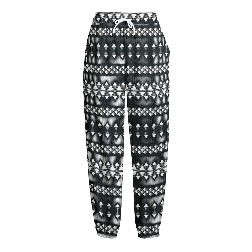 Black And White Tribal Geometric Print Fleece Lined Knit Pants