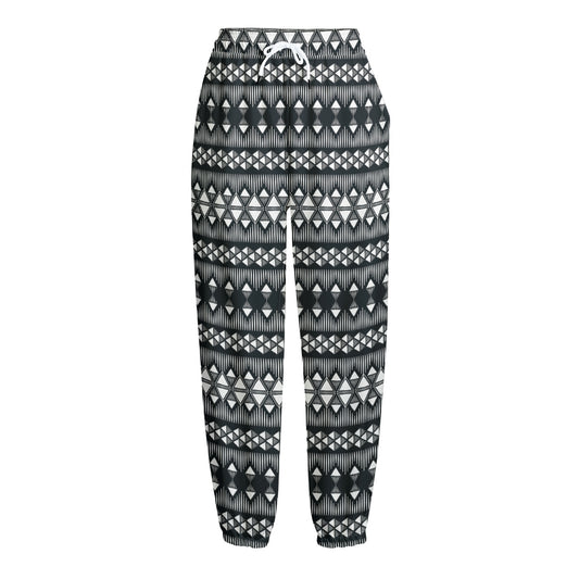 Black And White Tribal Geometric Print Fleece Lined Knit Pants