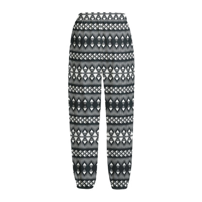 Black And White Tribal Geometric Print Fleece Lined Knit Pants