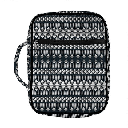 Black And White Tribal Geometric Print Front Pocket Bible Bag