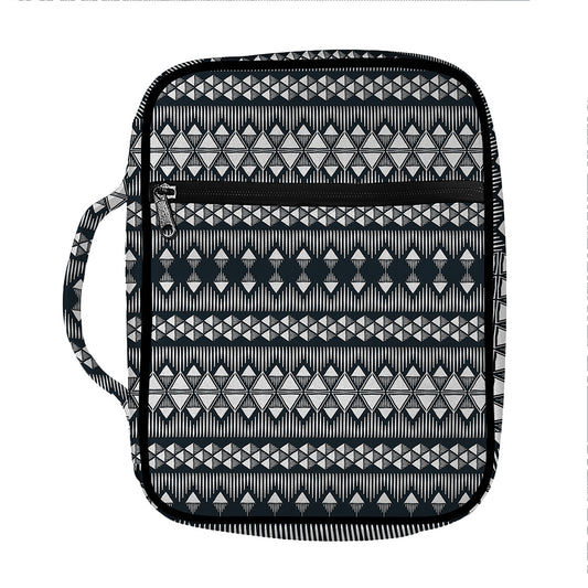 Black And White Tribal Geometric Print Front Pocket Bible Bag