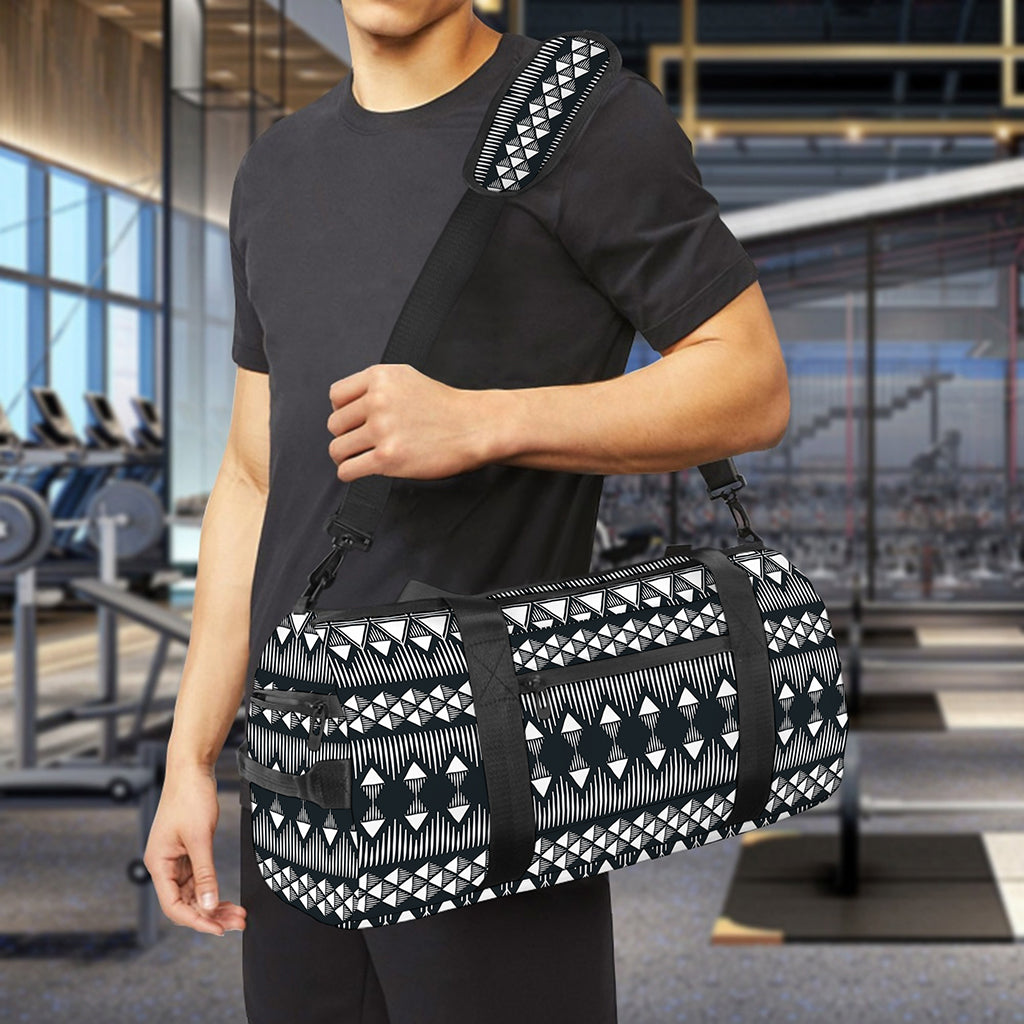 Black And White Tribal Geometric Print Gym Bag