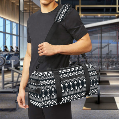 Black And White Tribal Geometric Print Gym Bag