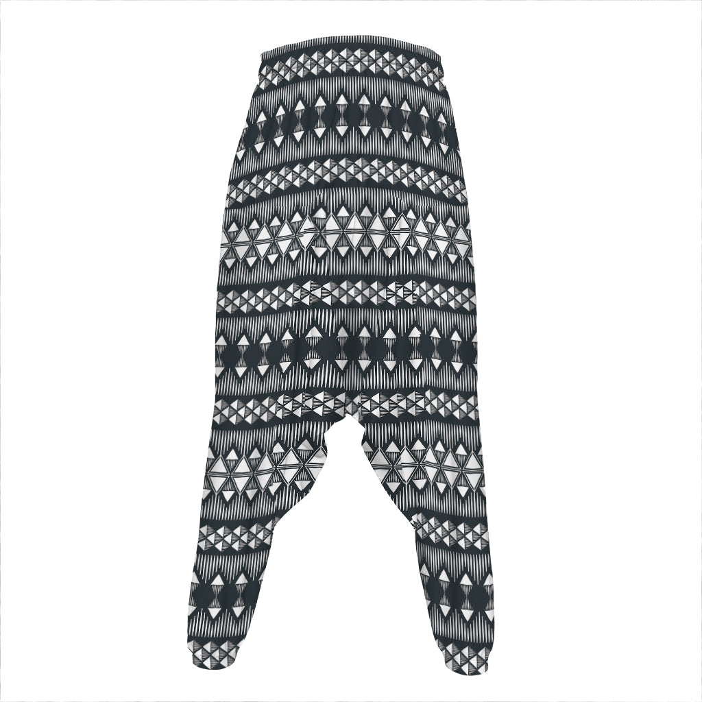 Black And White Tribal Geometric Print Hammer Pants