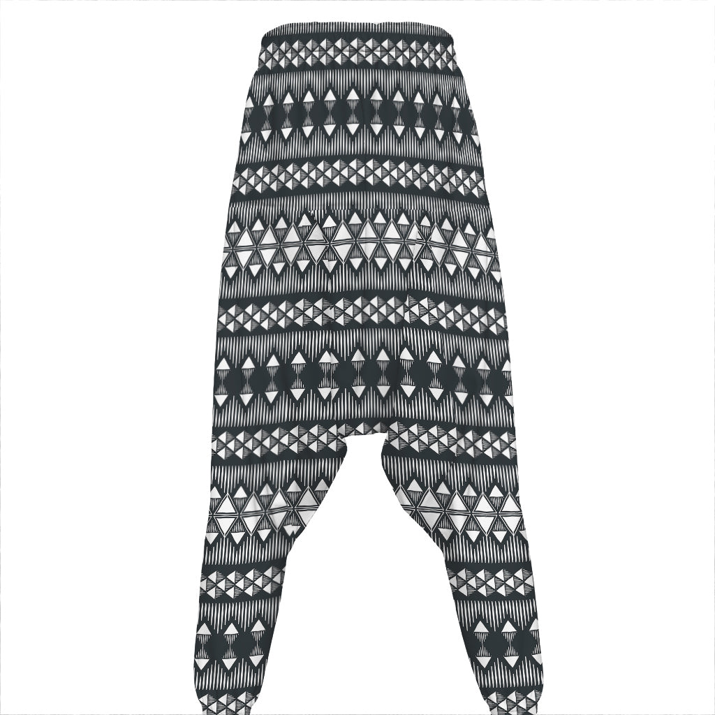 Black And White Tribal Geometric Print Hammer Pants