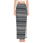 Black And White Tribal Geometric Print High Slit Maxi Skirt
