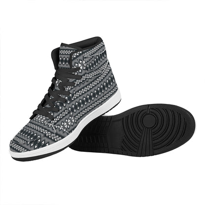 Black And White Tribal Geometric Print High Top Leather Sneakers
