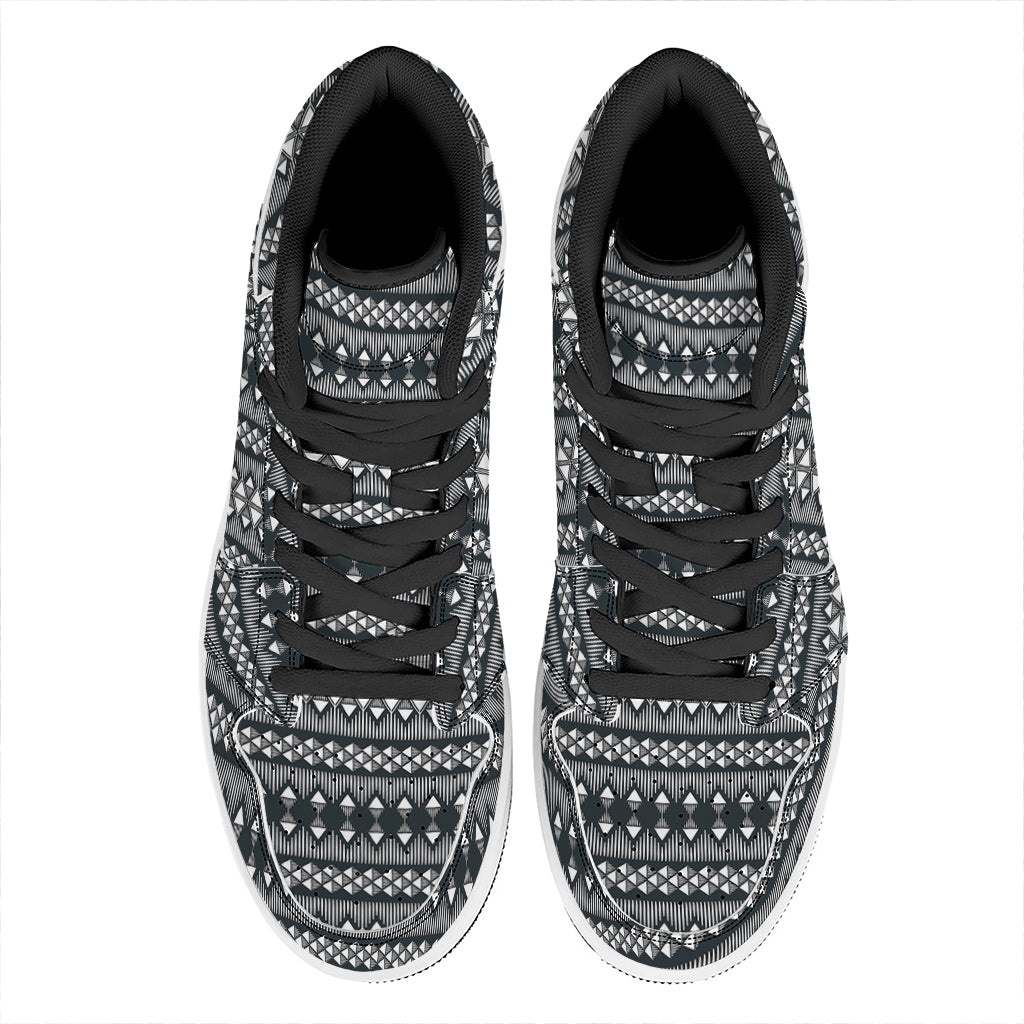 Black And White Tribal Geometric Print High Top Leather Sneakers