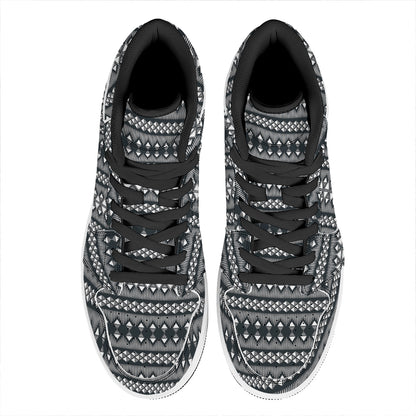 Black And White Tribal Geometric Print High Top Leather Sneakers