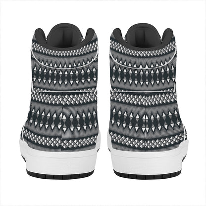 Black And White Tribal Geometric Print High Top Leather Sneakers