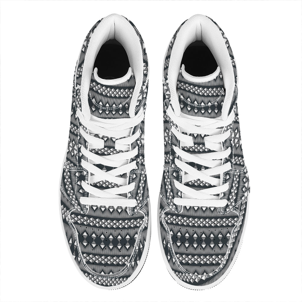 Black And White Tribal Geometric Print High Top Leather Sneakers