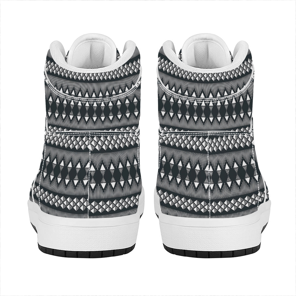 Black And White Tribal Geometric Print High Top Leather Sneakers