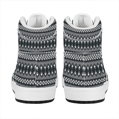 Black And White Tribal Geometric Print High Top Leather Sneakers