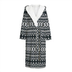 Black And White Tribal Geometric Print Hooded Bathrobe