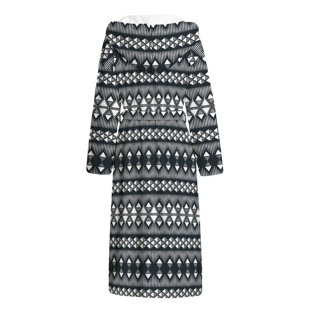 Black And White Tribal Geometric Print Hooded Bathrobe