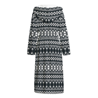 Black And White Tribal Geometric Print Hooded Bathrobe