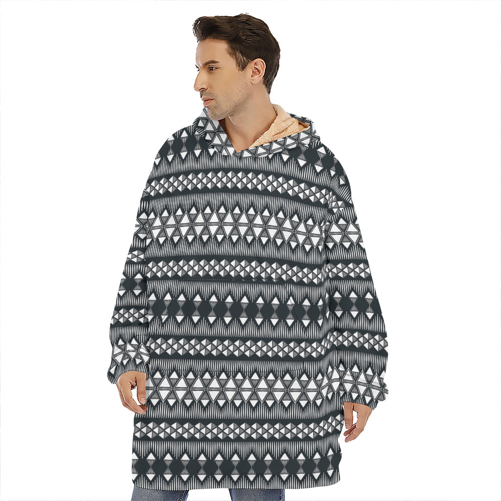 Black And White Tribal Geometric Print Hoodie Blanket