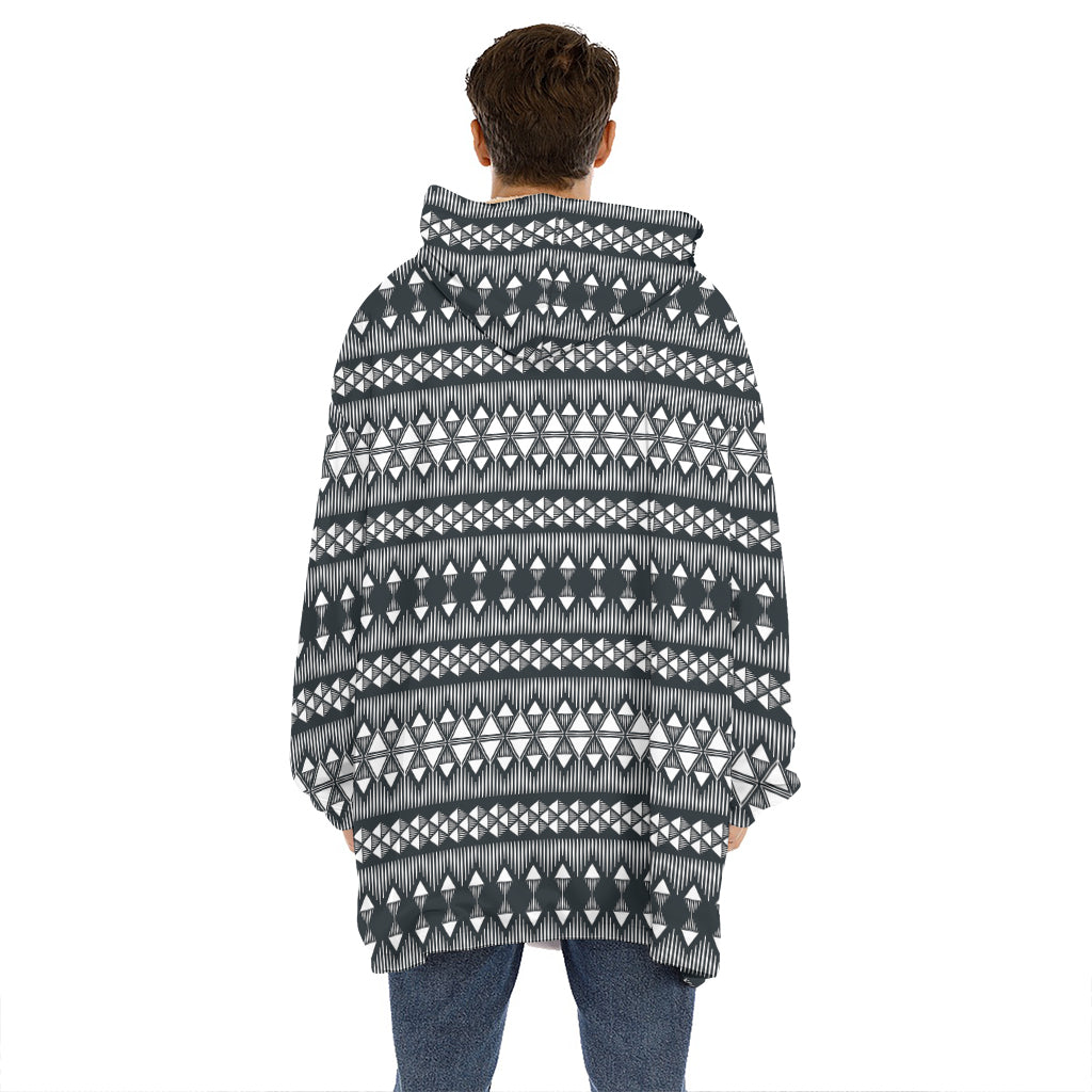 Black And White Tribal Geometric Print Hoodie Blanket
