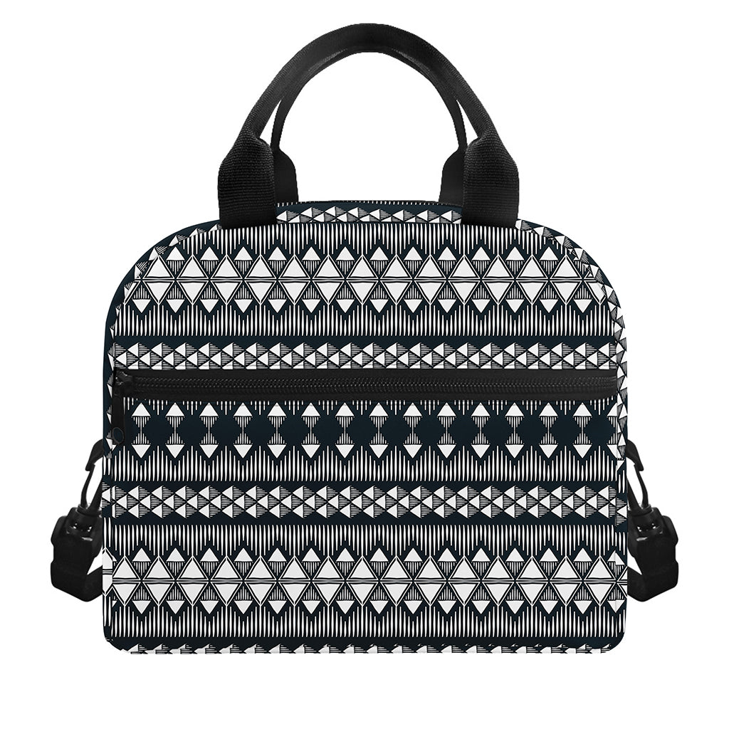 Black And White Tribal Geometric Print Insulated Lunch Bag