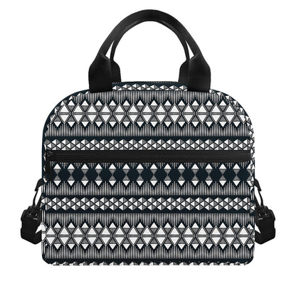 Black And White Tribal Geometric Print Insulated Lunch Bag