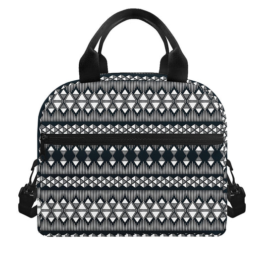 Black And White Tribal Geometric Print Insulated Lunch Bag