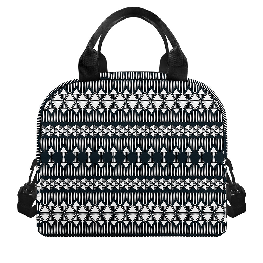 Black And White Tribal Geometric Print Insulated Lunch Bag