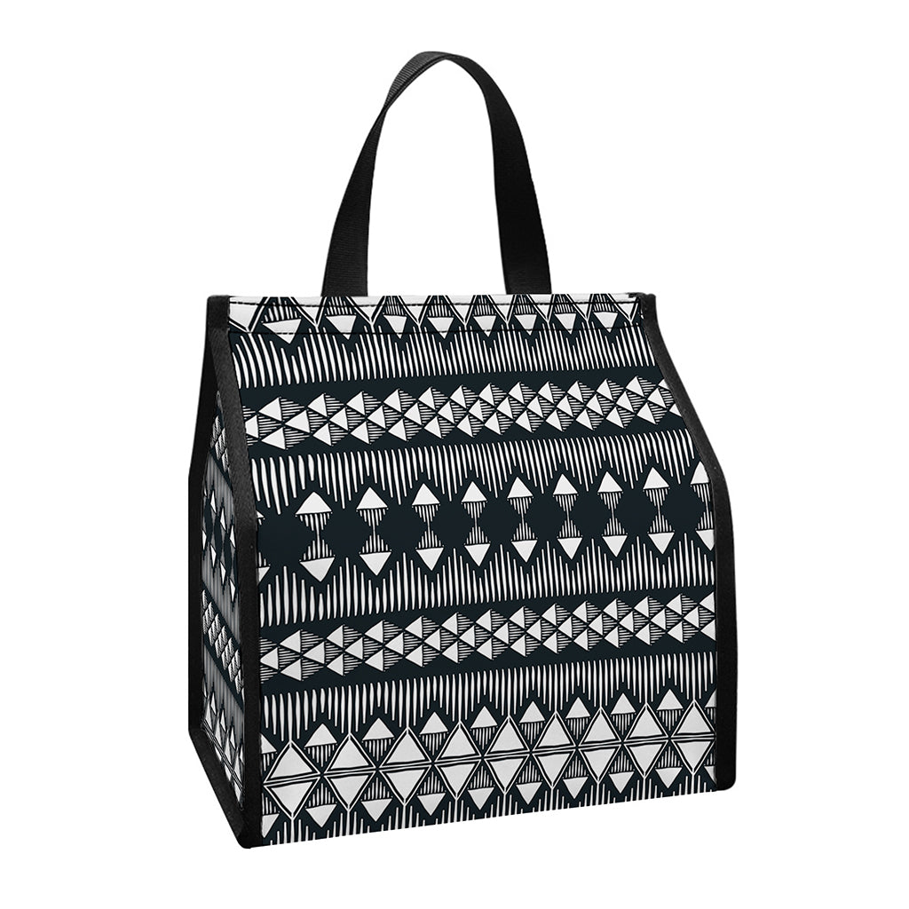 Black And White Tribal Geometric Print Insulated Lunch Tote
