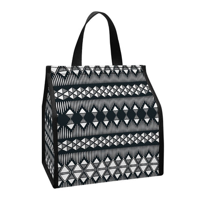 Black And White Tribal Geometric Print Insulated Lunch Tote
