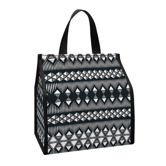 Black And White Tribal Geometric Print Insulated Lunch Tote