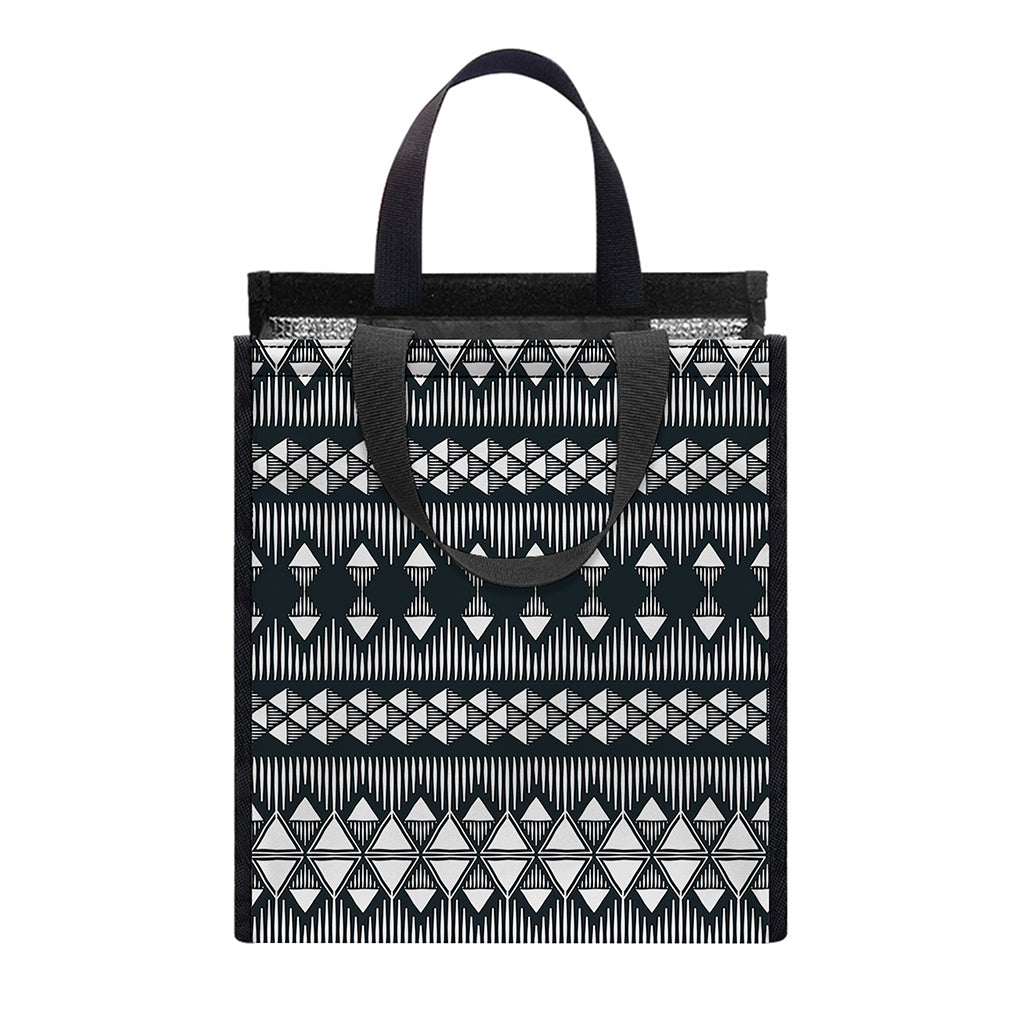 Black And White Tribal Geometric Print Insulated Lunch Tote
