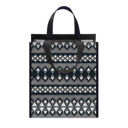 Black And White Tribal Geometric Print Insulated Lunch Tote