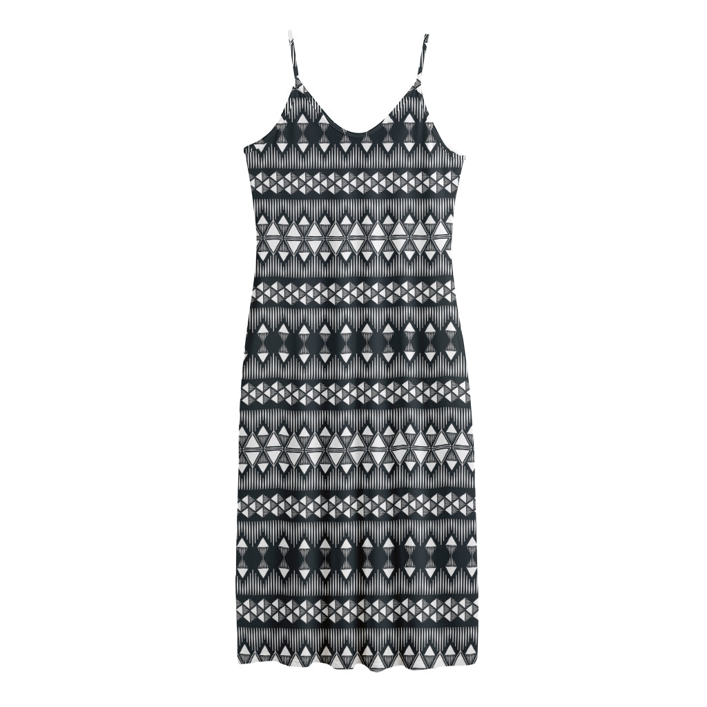 Black And White Tribal Geometric Print Jersey Midi Cami Dress