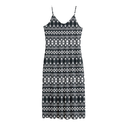 Black And White Tribal Geometric Print Jersey Midi Cami Dress