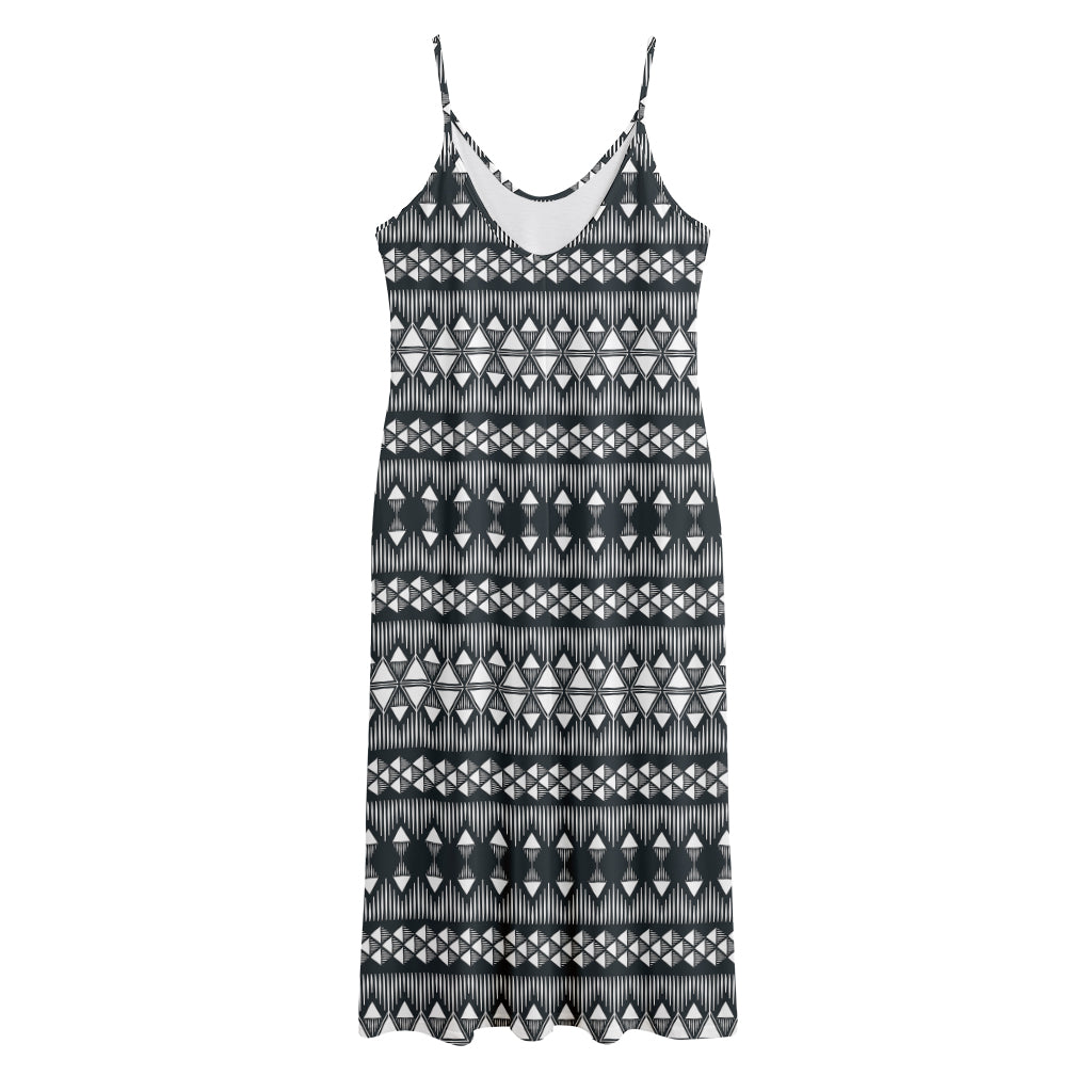 Black And White Tribal Geometric Print Jersey Midi Cami Dress