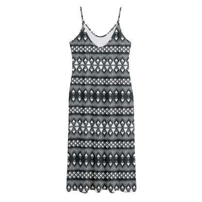 Black And White Tribal Geometric Print Jersey Midi Cami Dress