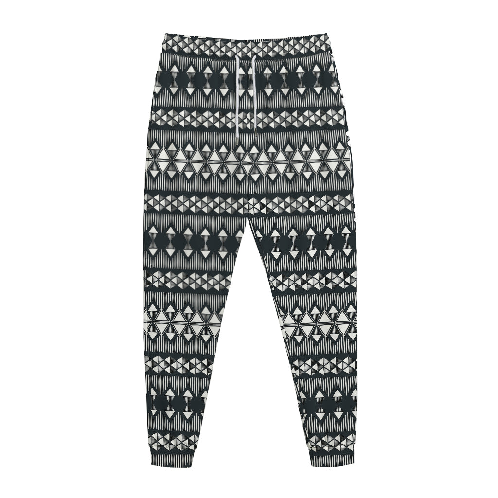 Black And White Tribal Geometric Print Jogger Pants