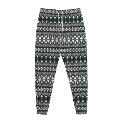 Black And White Tribal Geometric Print Jogger Pants
