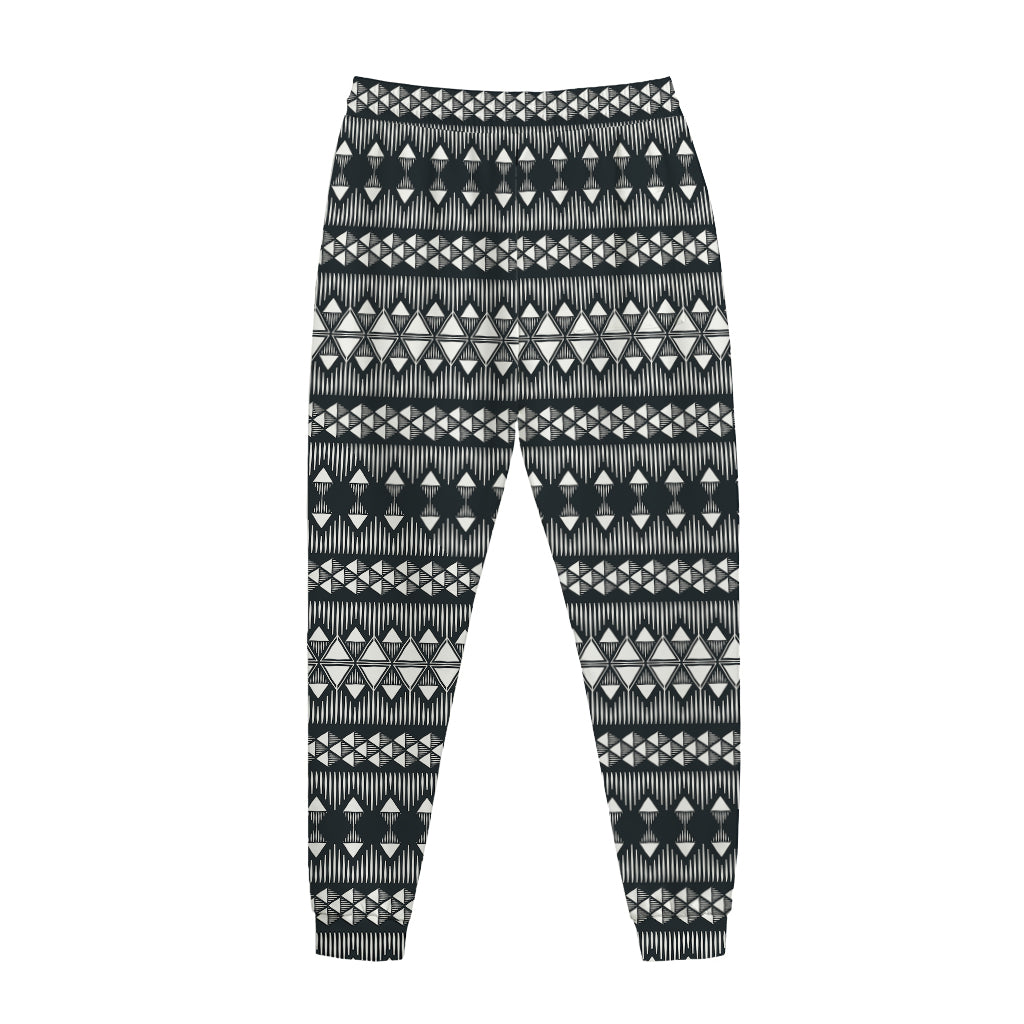 Black And White Tribal Geometric Print Jogger Pants
