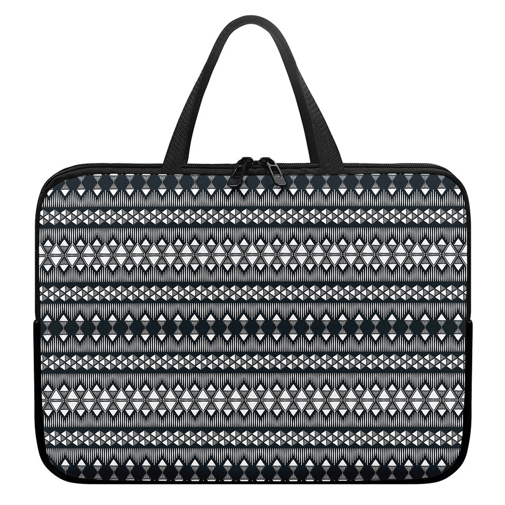 Black And White Tribal Geometric Print Laptop Sleeve With Handle