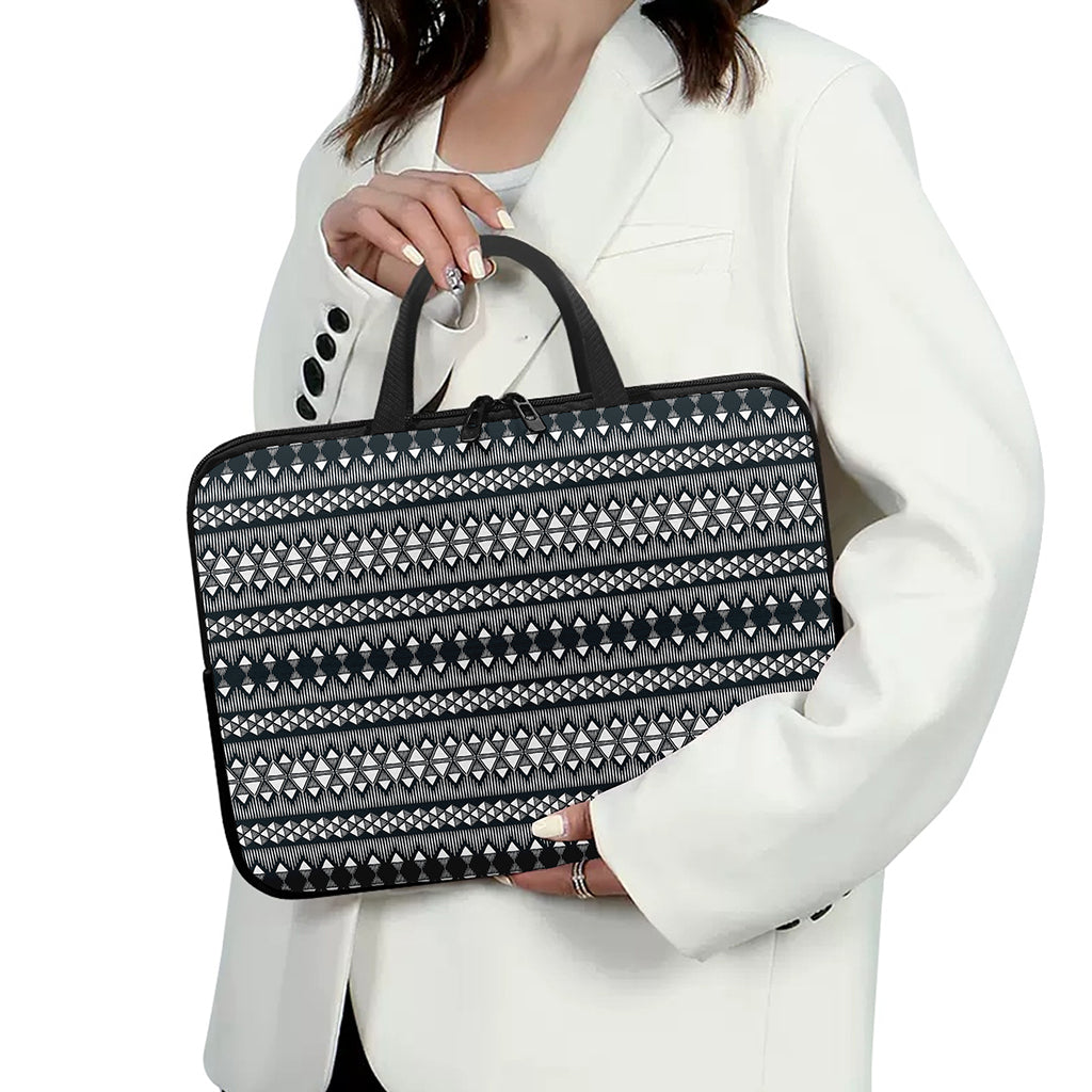 Black And White Tribal Geometric Print Laptop Sleeve With Handle