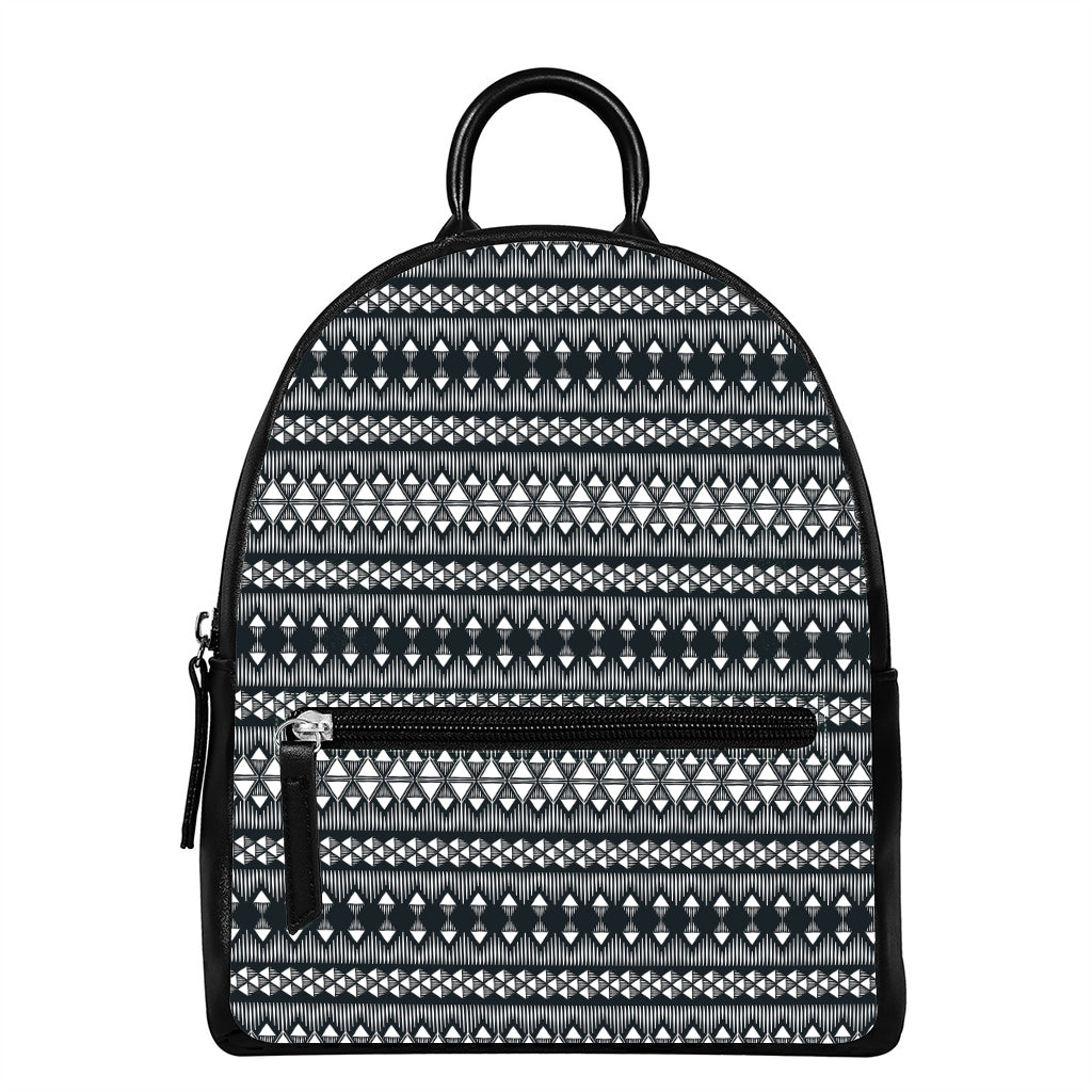 Black And White Tribal Geometric Print Leather Backpack