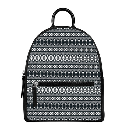 Black And White Tribal Geometric Print Leather Backpack