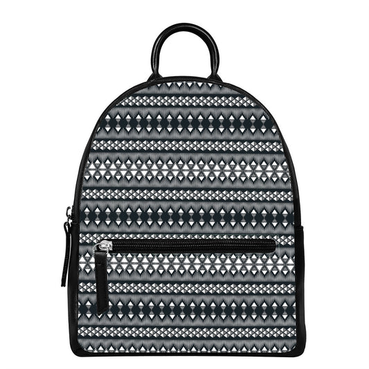 Black And White Tribal Geometric Print Leather Backpack